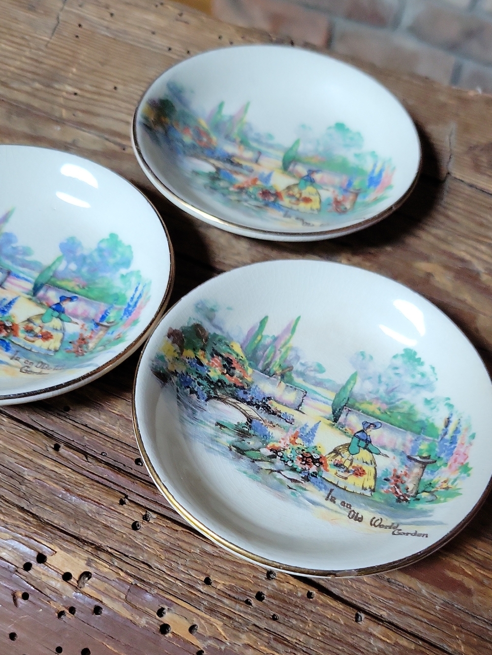 Vintage Sandland Ware In An Old World Garden Trinket Dishes, Set Of 3